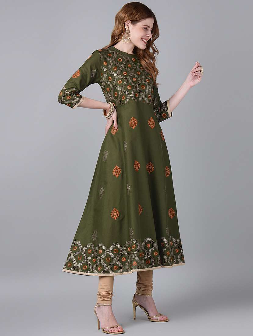 Women Printed Three Quarter Sleeve Anarkali Kurta - 22316935 -  Standard Image - 2