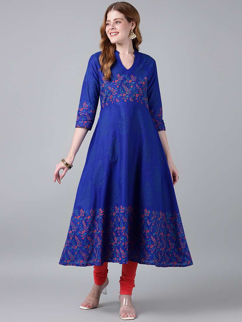 women printed three quarter sleeve anarkali kurta - 22316936 -  Standard Image - 2