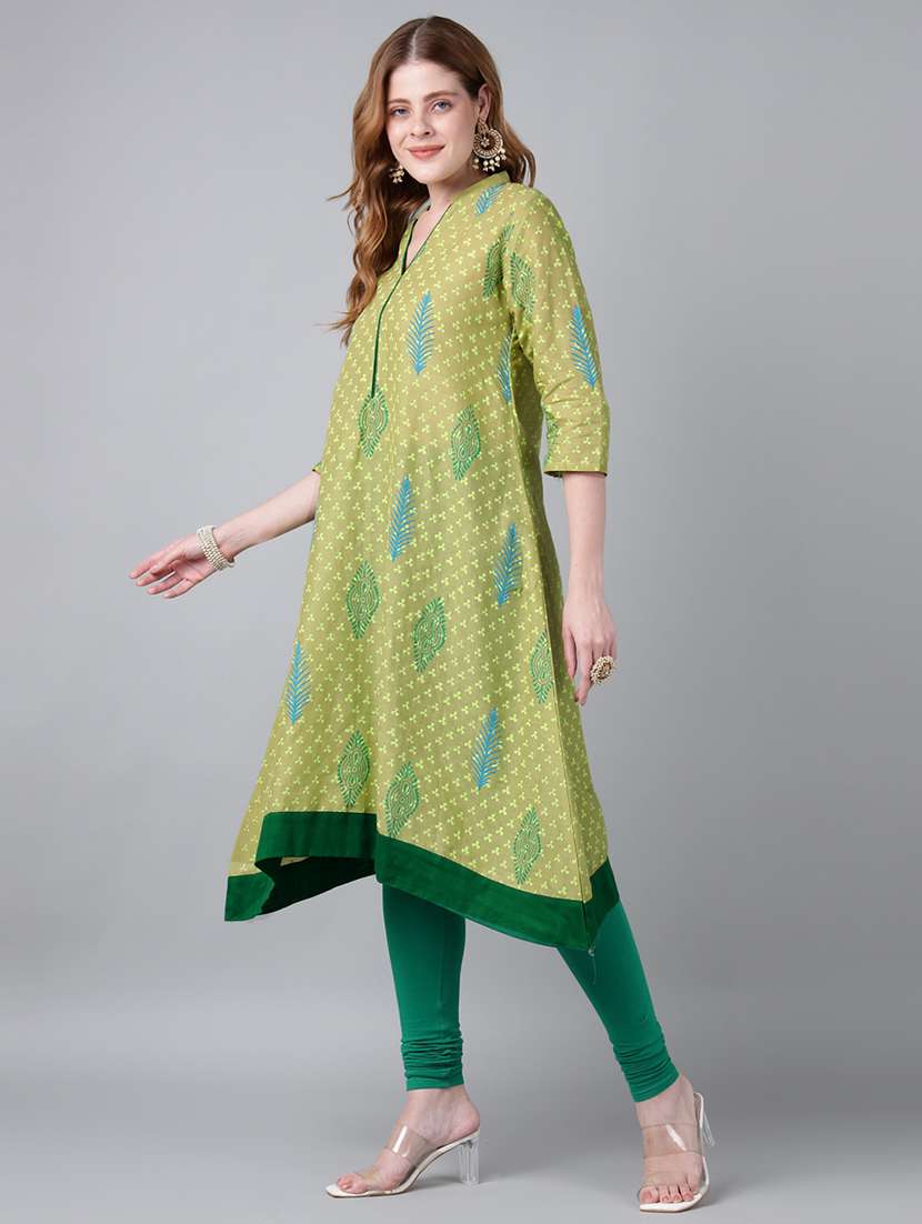 women printed three quarter sleeve a-line kurta - 22316937 -  Standard Image - 2