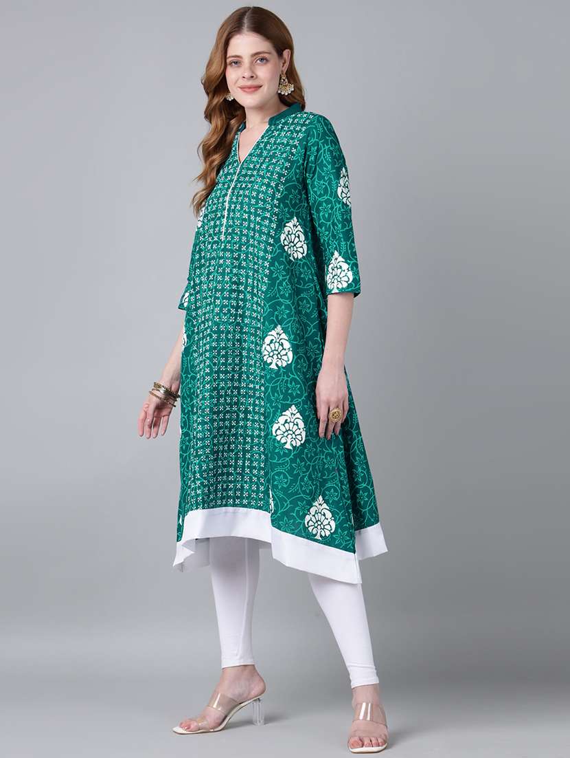 women printed three quarter sleeve a-line kurta - 22316938 -  Standard Image - 2