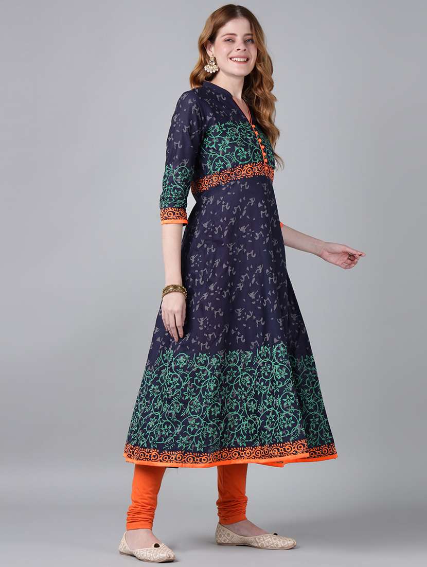 women printed three quarter sleeve anarkali kurta - 22316939 -  Standard Image - 2
