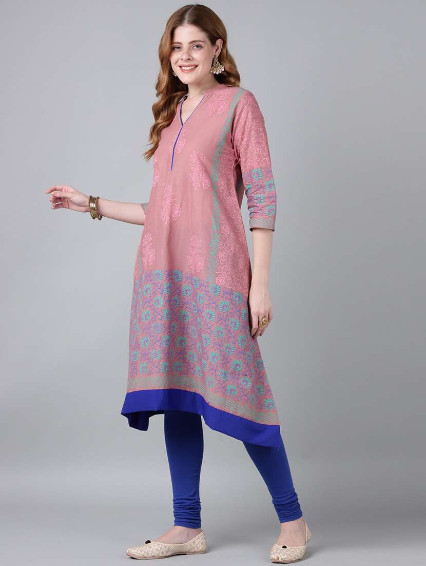 women printed three quarter sleeve a-line kurta - 22316940 -  Standard Image - 2