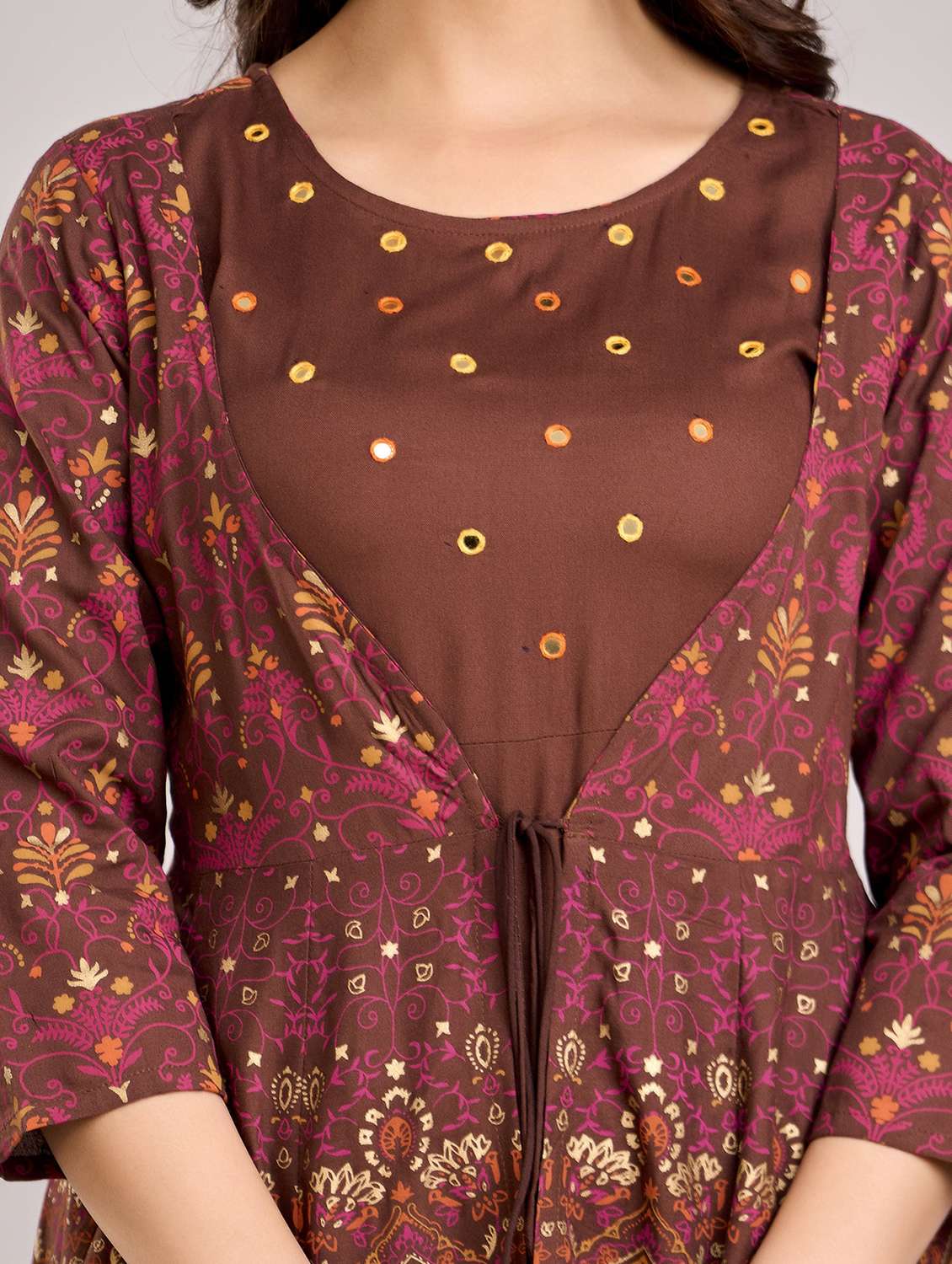 women printed three quarter sleeve ethnic dress - 22316958 -  Standard Image - 7