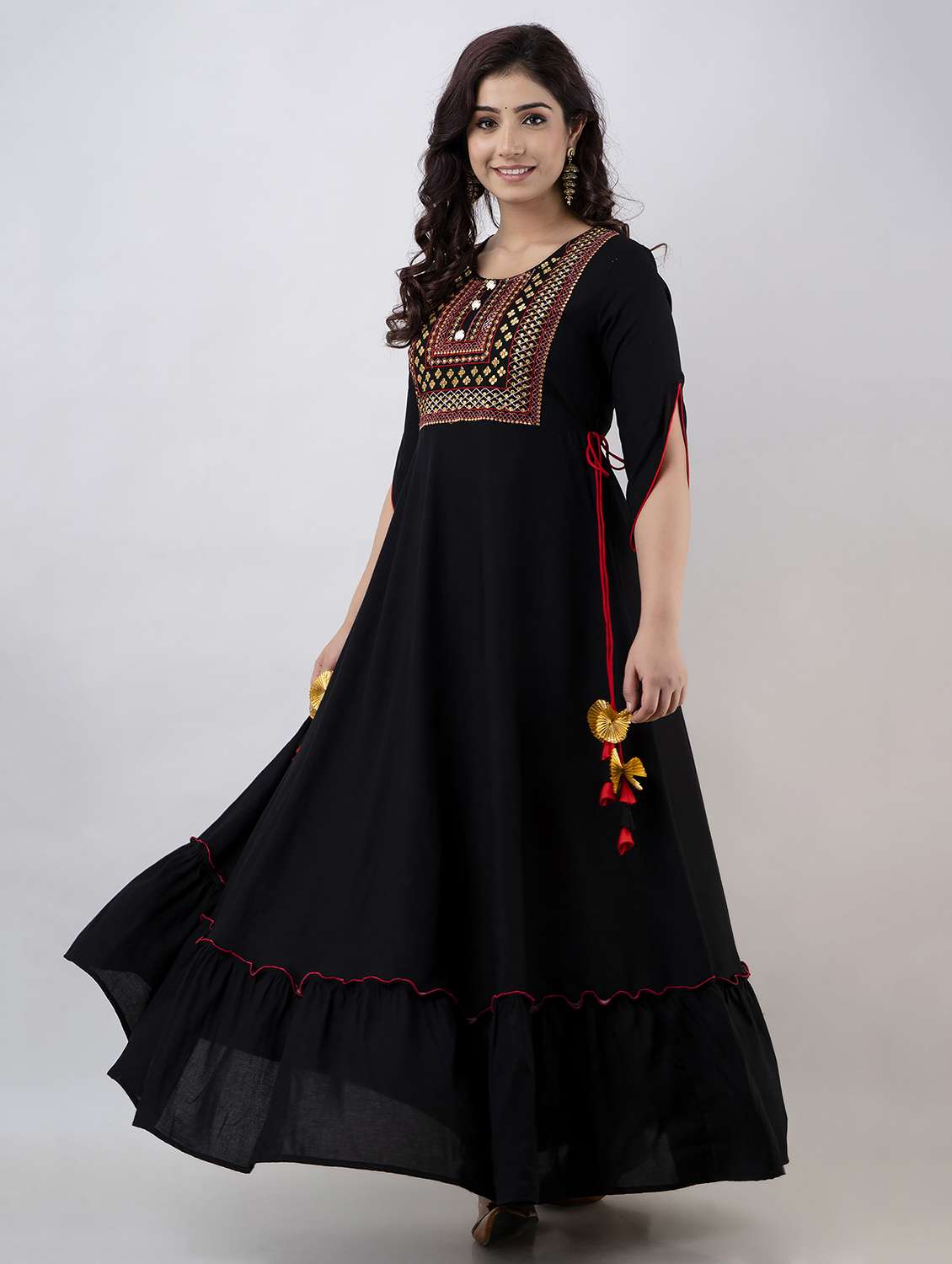 women solid with work short sleeve ethnic dress - 22316963 -  Standard Image - 2