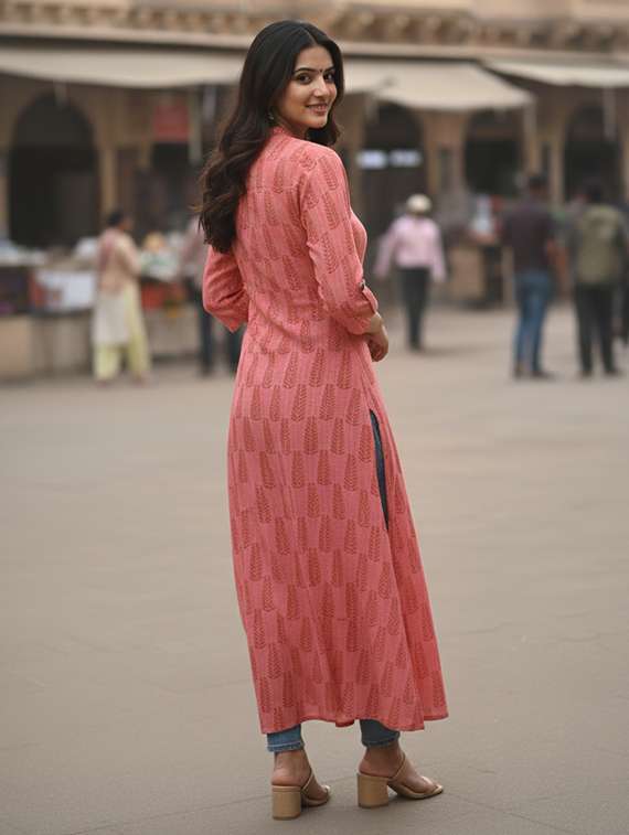 women printed three quarter sleeve straight kurta - 22316983 -  Standard Image - 2