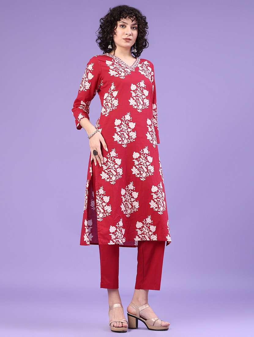women floral printed three quarter sleeve kurta pant set - 22317100 -  Standard Image - 2