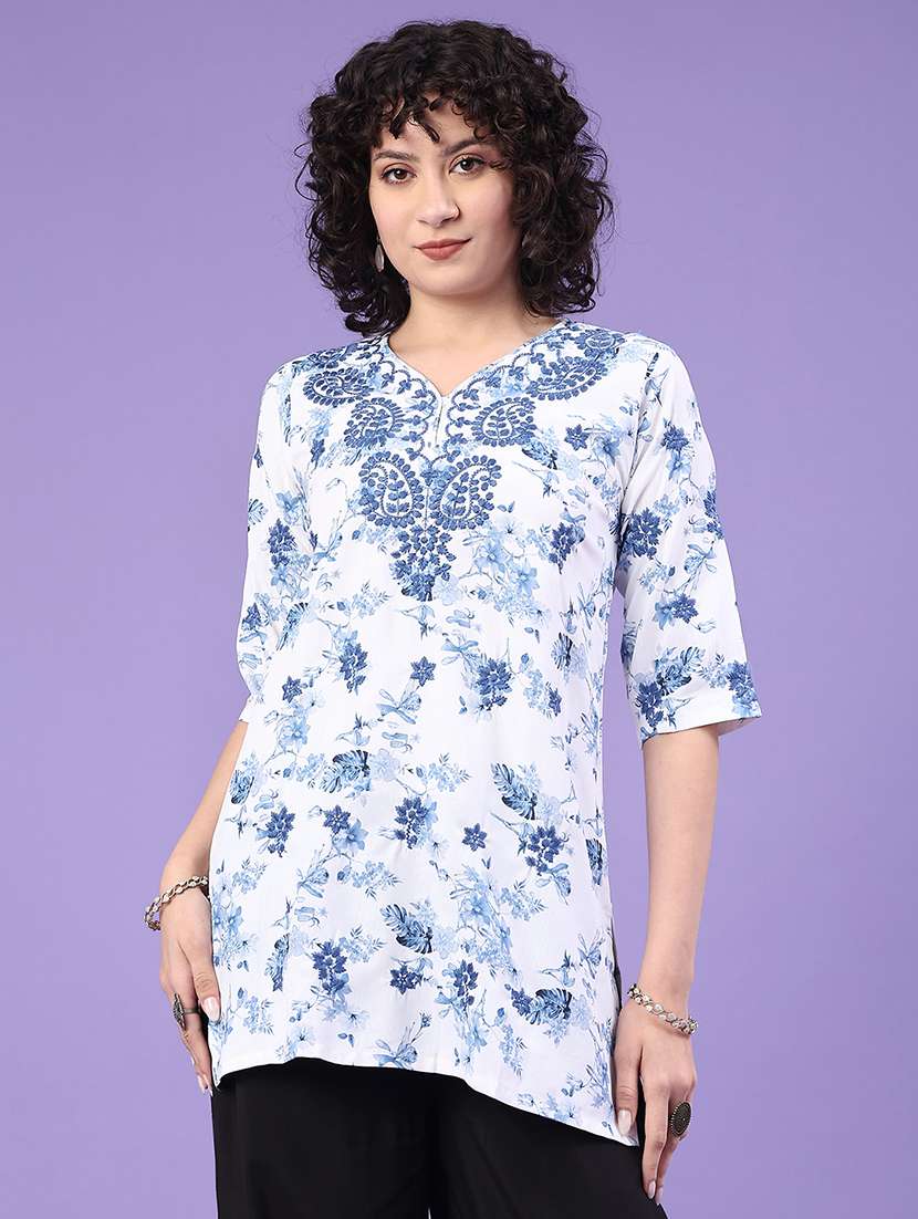 women floral three quarter sleeve straight kurti