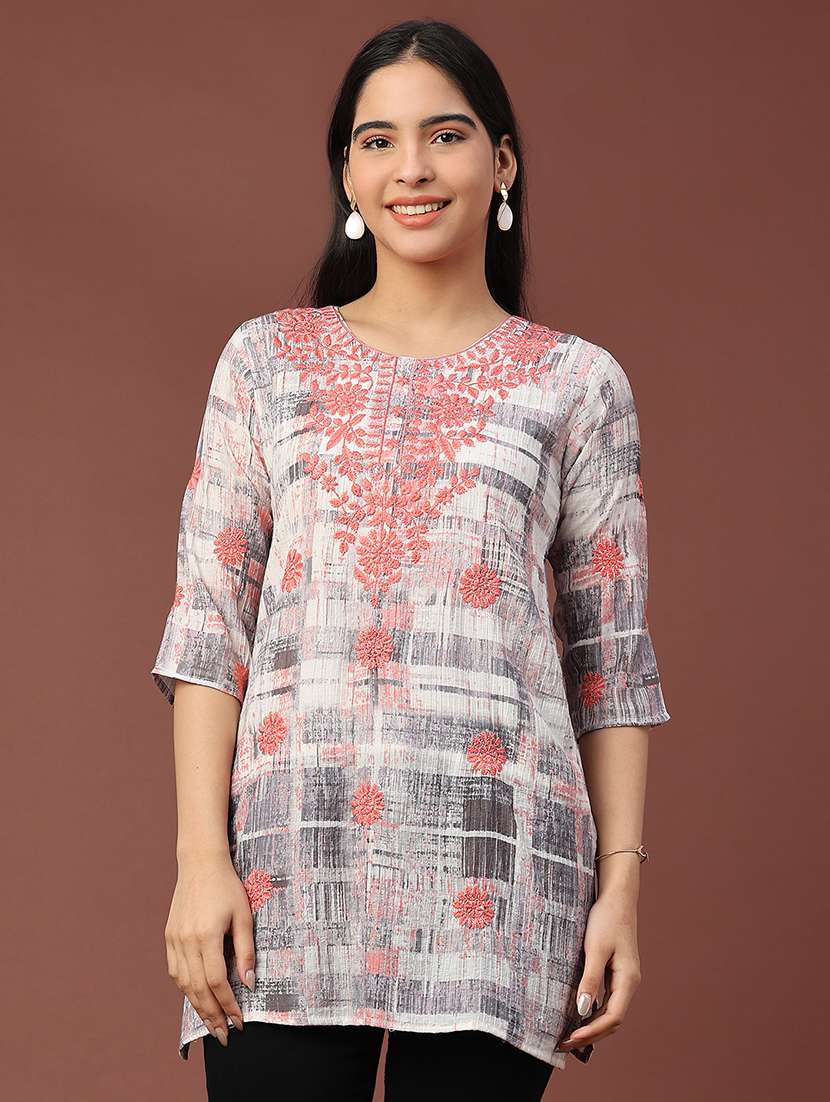 women printed three quarter sleeve straight kurti - 22317115 -  Standard Image - 2