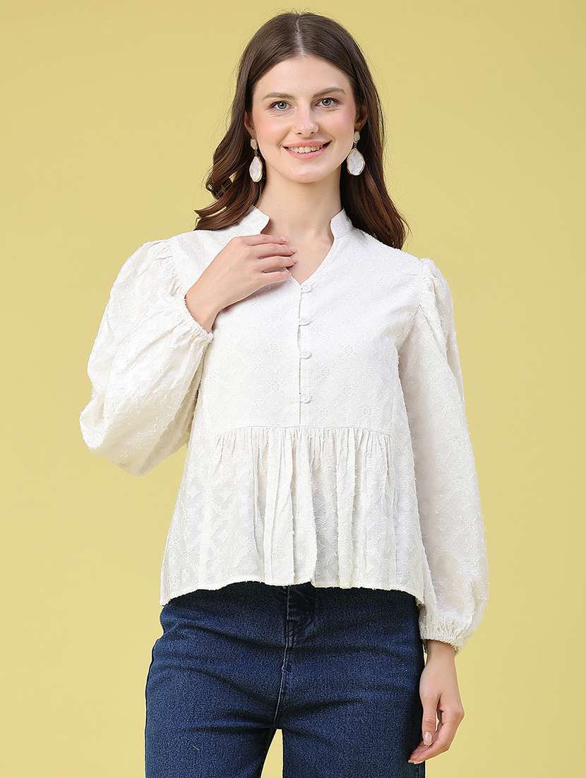 women self design long sleeves peplum top - 22317205 -  Standard Image - 2