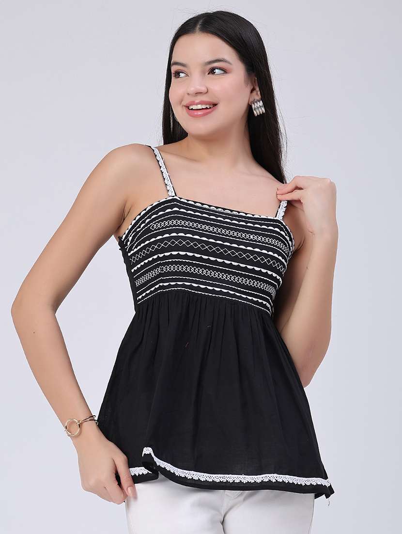 women embroidered shoulder strap peplum top - 22317206 -  Standard Image - 2