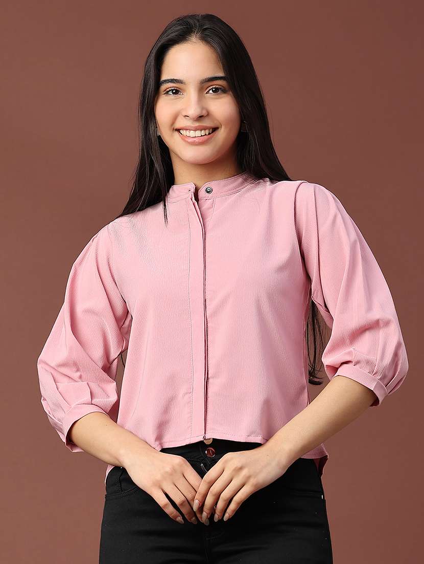 women solid puff sleeve high low top - 22317209 -  Standard Image - 2