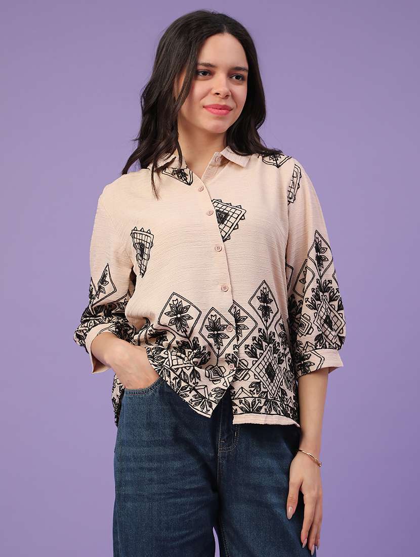 Beige Cotton Shirt Top - 22317212 -  Standard Image - 2