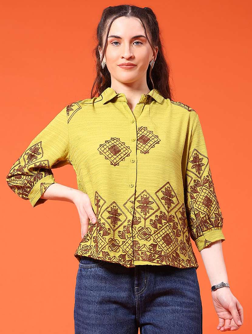 women embroidered three quarter sleeve shirt