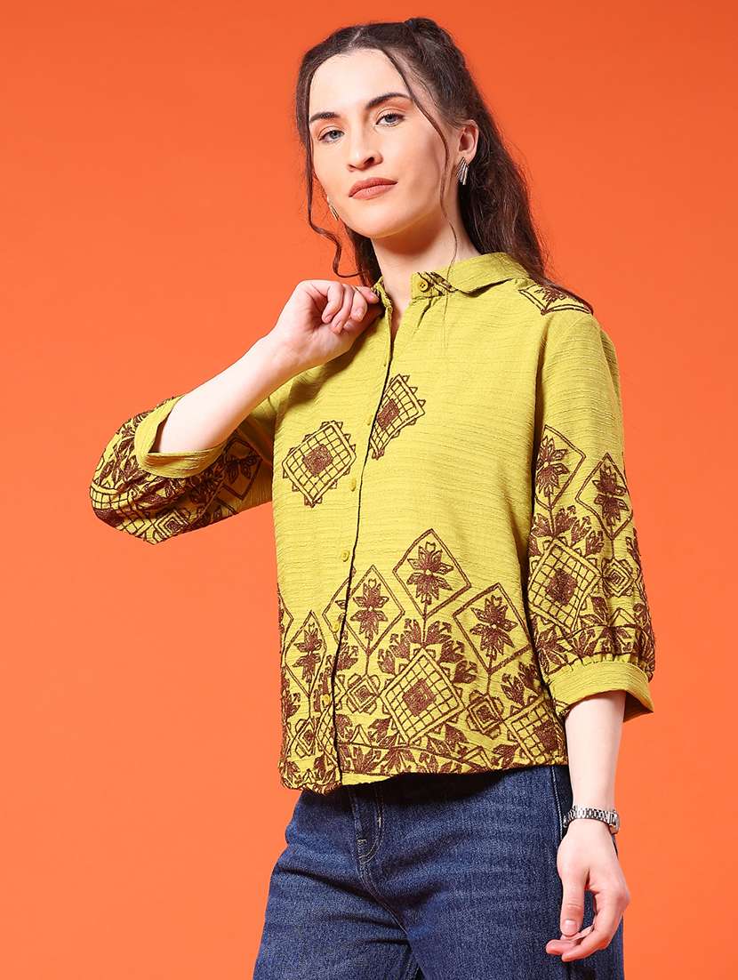 Women Embroidered Three Quarter Sleeve Shirt - 22317213 -  Standard Image - 2
