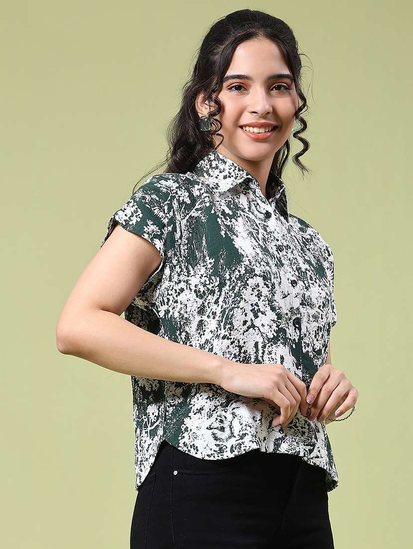 women printed collared short sleeve shirt - 22317237 -  Standard Image - 2