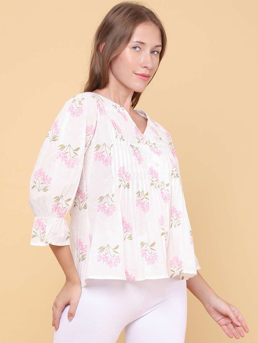 women printed three quarter sleeves a-line top - 22317272 -  Standard Image - 2