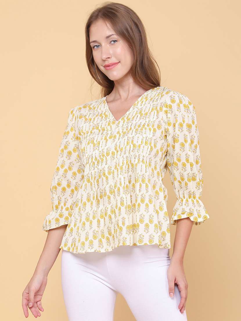 women printed three quarter sleeves a-line top