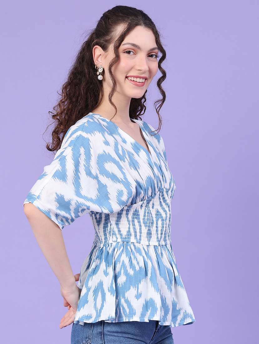women printed short sleeves peplum top - 22317276 -  Standard Image - 2