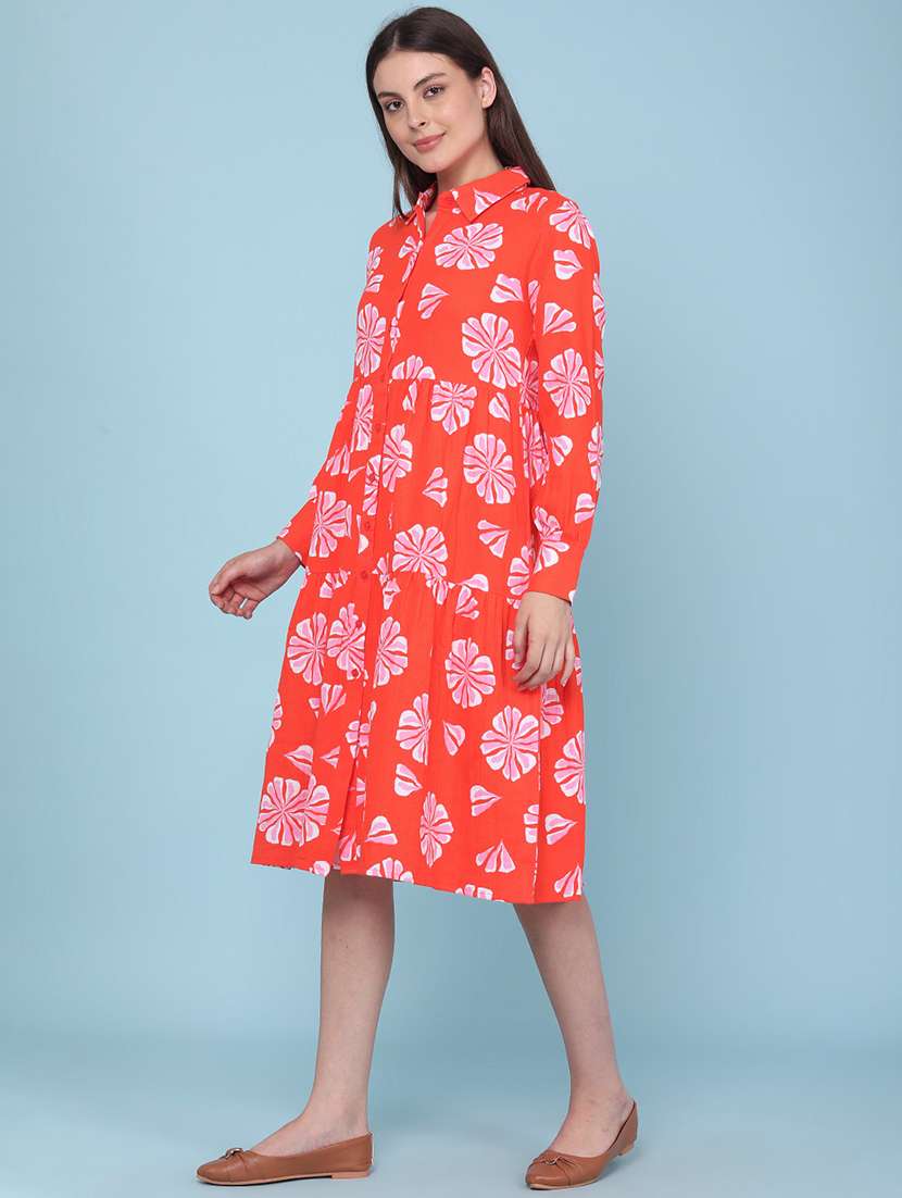 women printed long sleeves a-line dress - 22317335 -  Standard Image - 2
