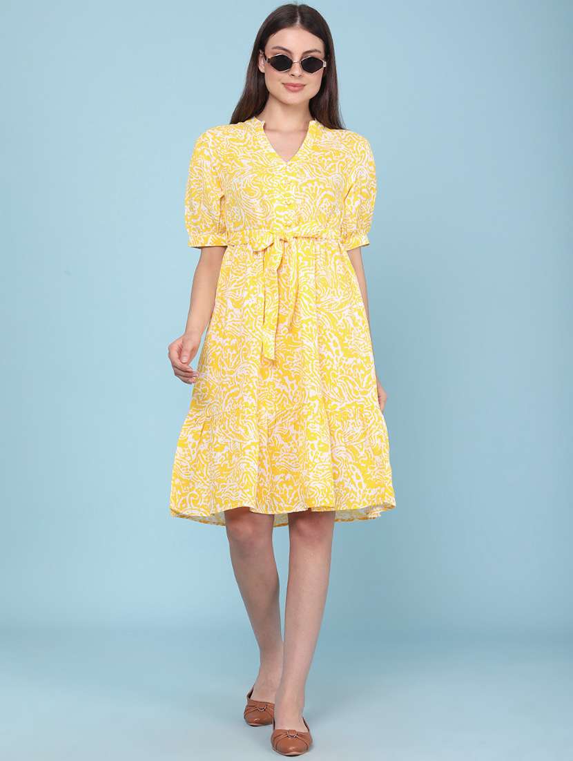 women printed short sleeves tiered dress
