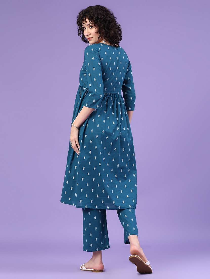 women printed three quarter sleeve kurta pant set - 22317381 -  Standard Image - 2