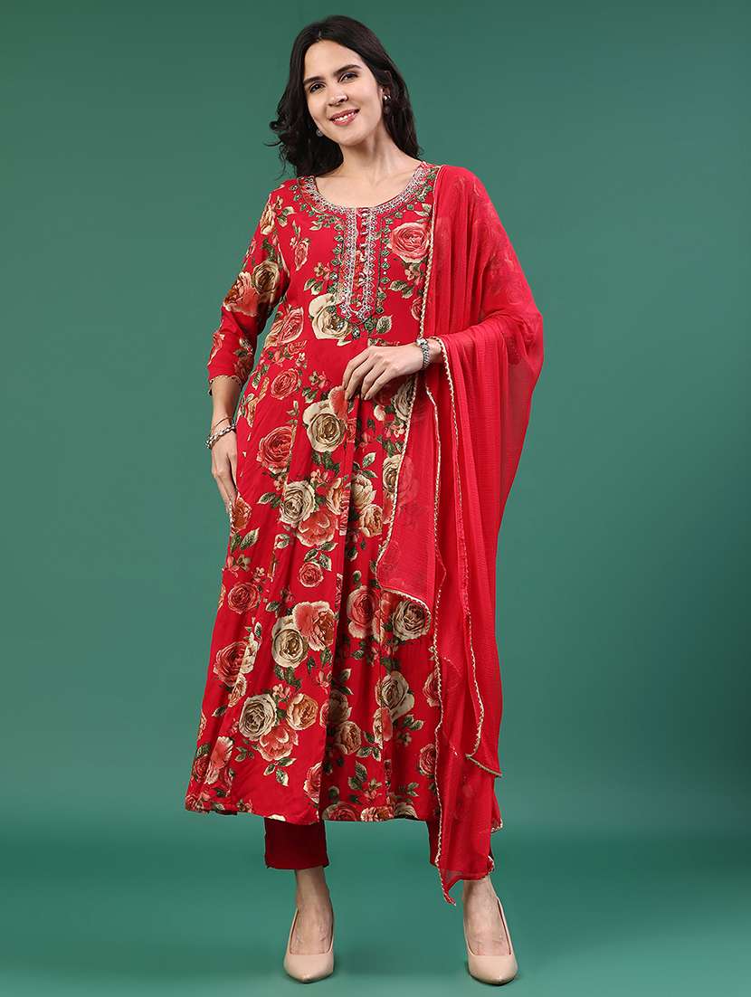 red rayon kurta pant  set - 22317408 -  Standard Image - 2