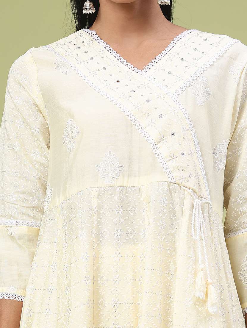 women solid with work three quarter sleeve kurta pant with dupatta set - 22317413 -  Standard Image - 2