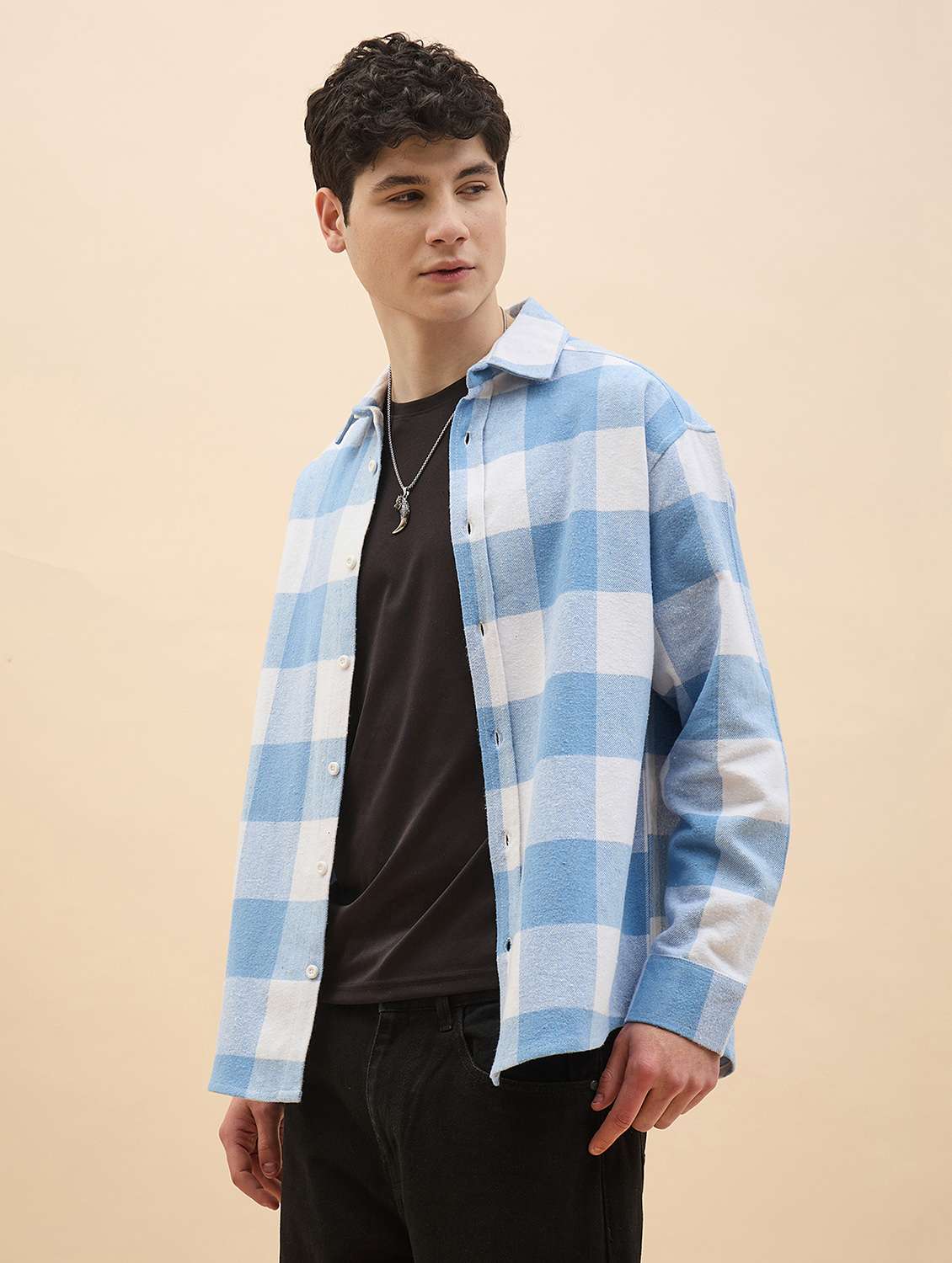 men checkered long sleeve oversized casual shirt - 22317416 -  Standard Image - 2