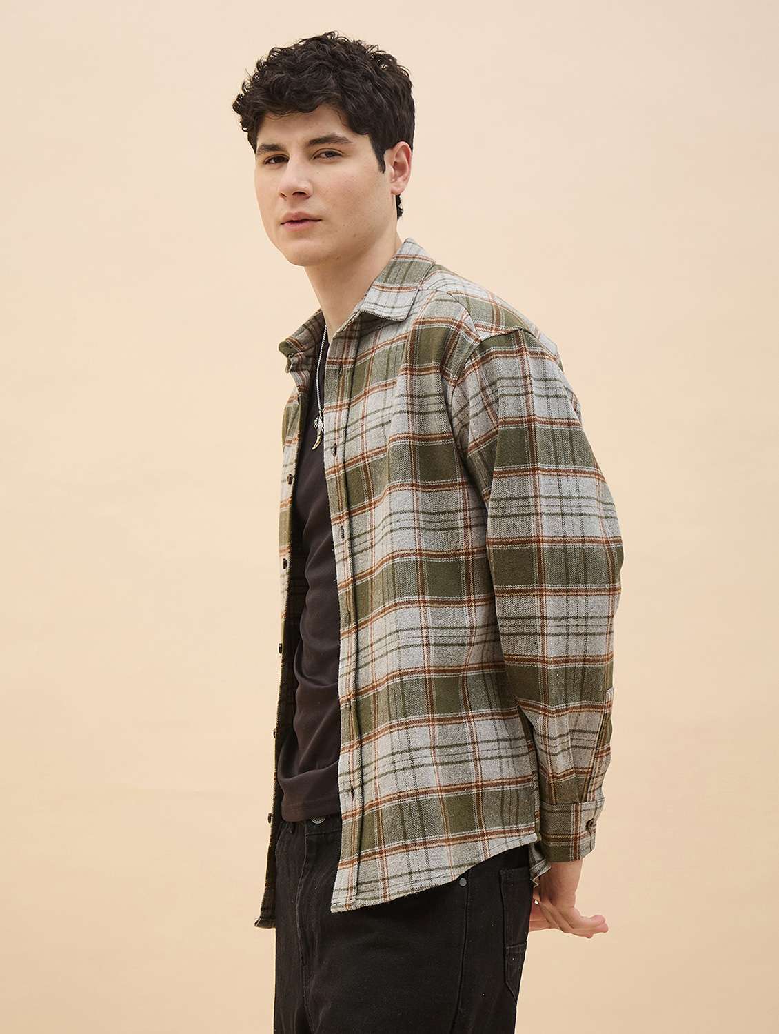 men checkered long sleeve oversized casual shirt - 22317417 -  Standard Image - 2