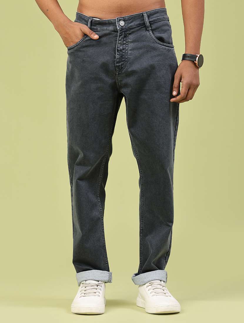 men plain mid rise full length jeans