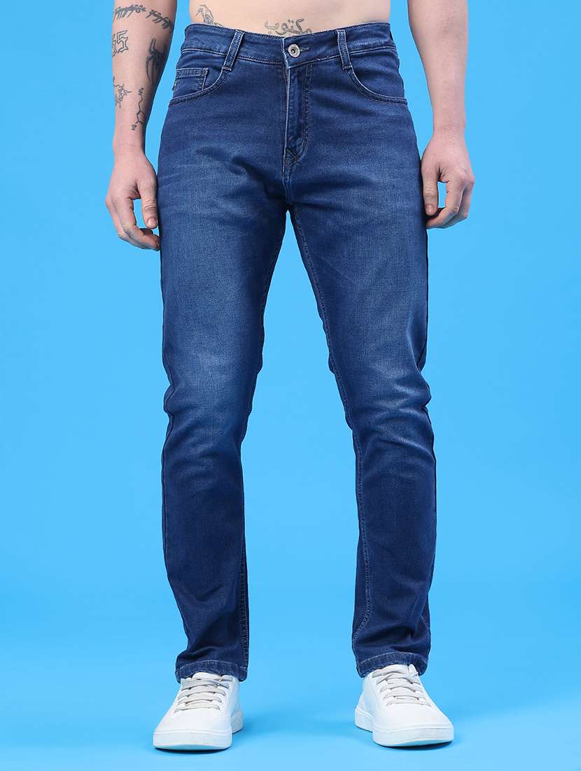 men washed mid rise full length slim fit jeans