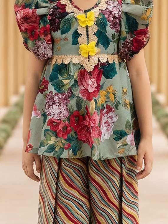 girls printed kurta and palazzo set - 22317569 -  Standard Image - 2