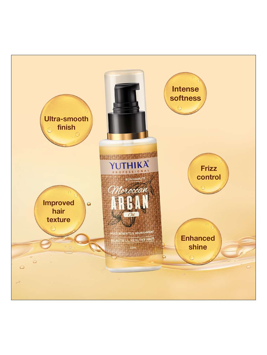 yuthika moroccan argan hair oil for women & men | ultra-smooth & shiny, tames frizz hair oil (30 ml) - 22317645 -  Standard Image - 2