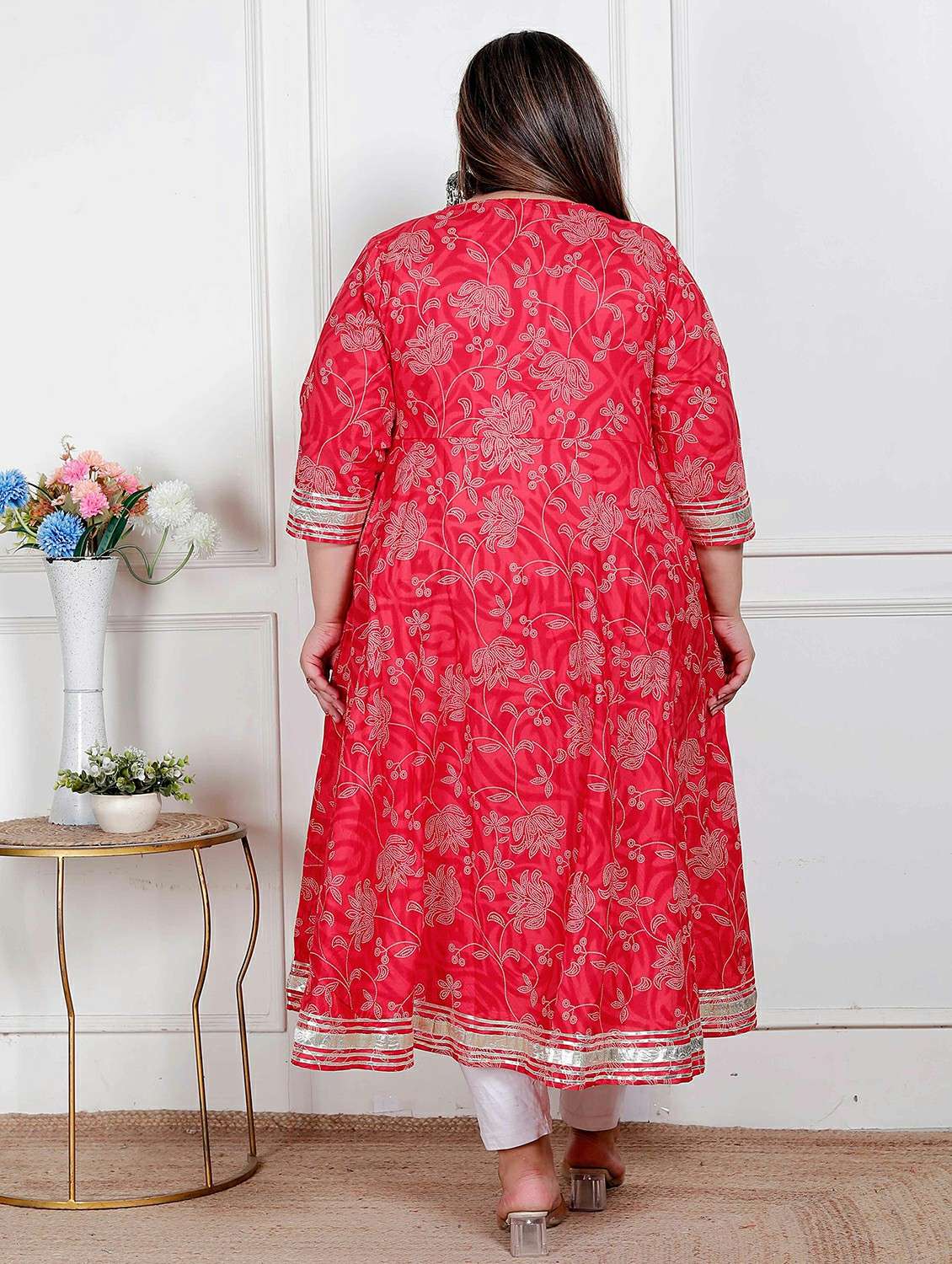 women plus size floral three quarter sleeve anarkali kurta - 22317750 -  Standard Image - 2