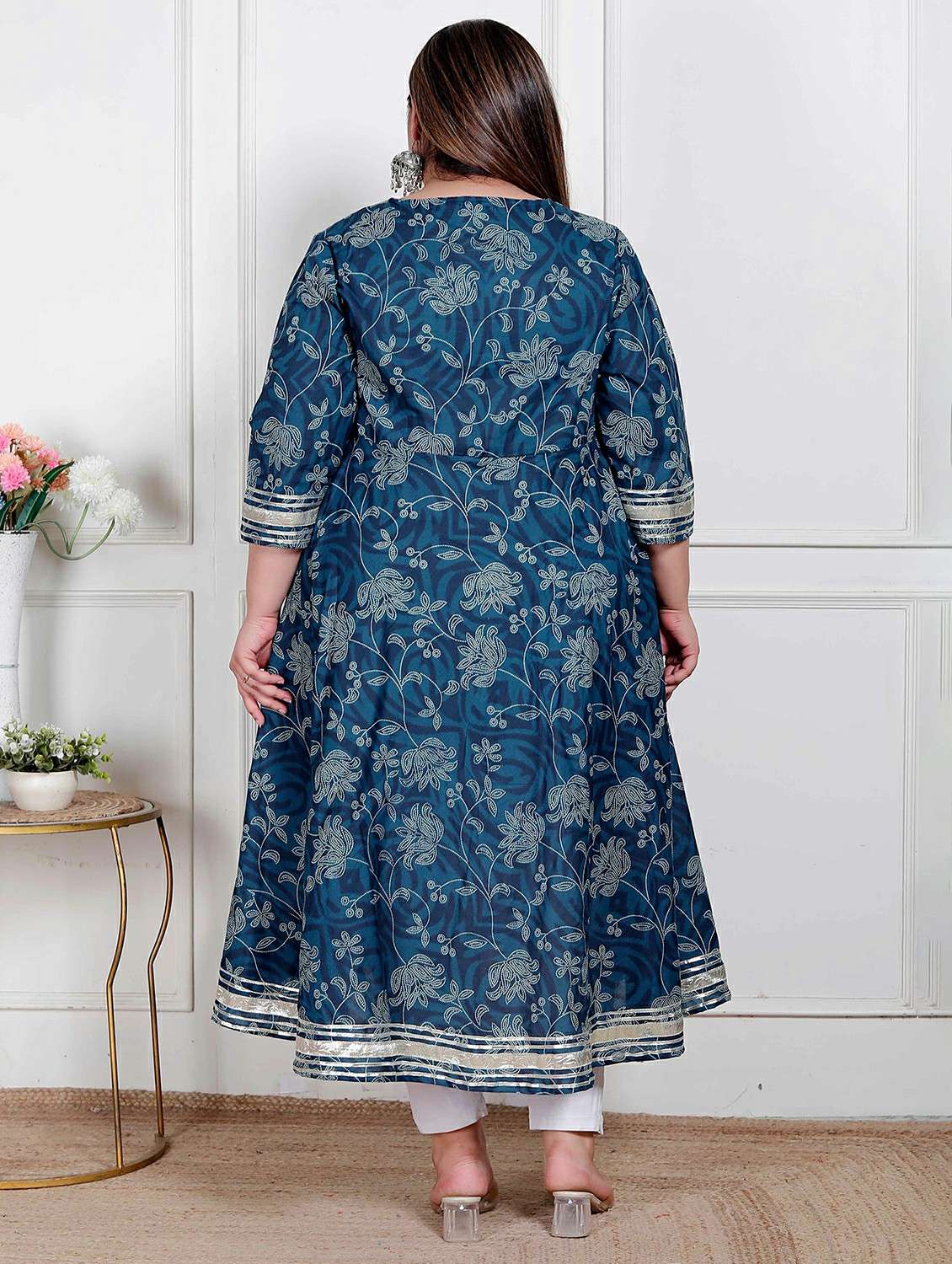 women plus size floral three quarter sleeve anarkali kurta - 22317751 -  Standard Image - 2