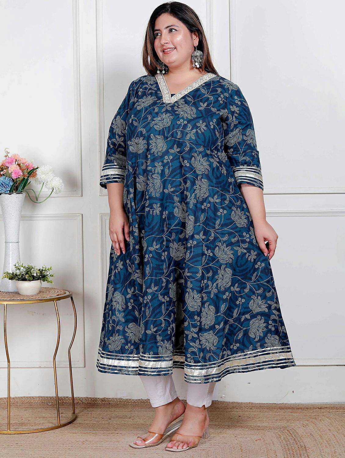 women plus size floral three quarter sleeve anarkali kurta - 22317751 -  Standard Image - 2