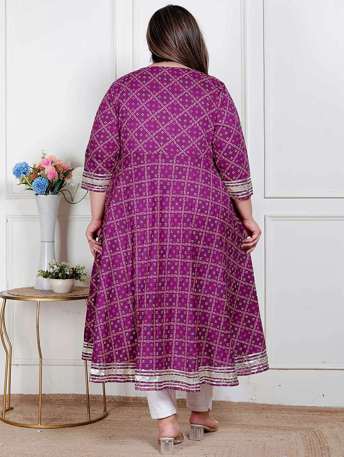 women plus size bandhani three quarter sleeve anarkali kurta - 22317754 -  Standard Image - 2