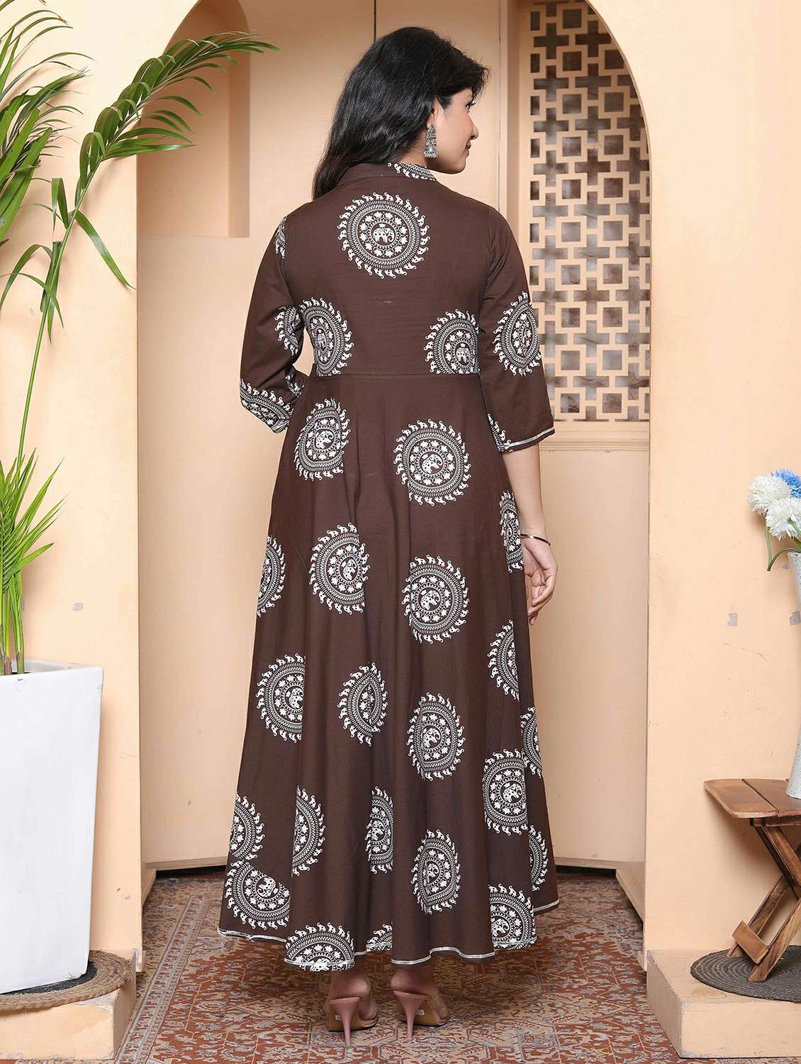 women printed three quarter sleeve anarkali kurta - 22317756 -  Standard Image - 2