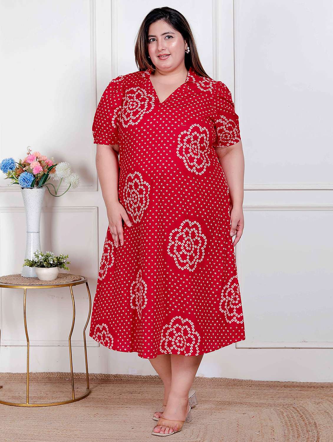 women plus size printed puff sleeve a-line dress - 22317767 -  Standard Image - 2