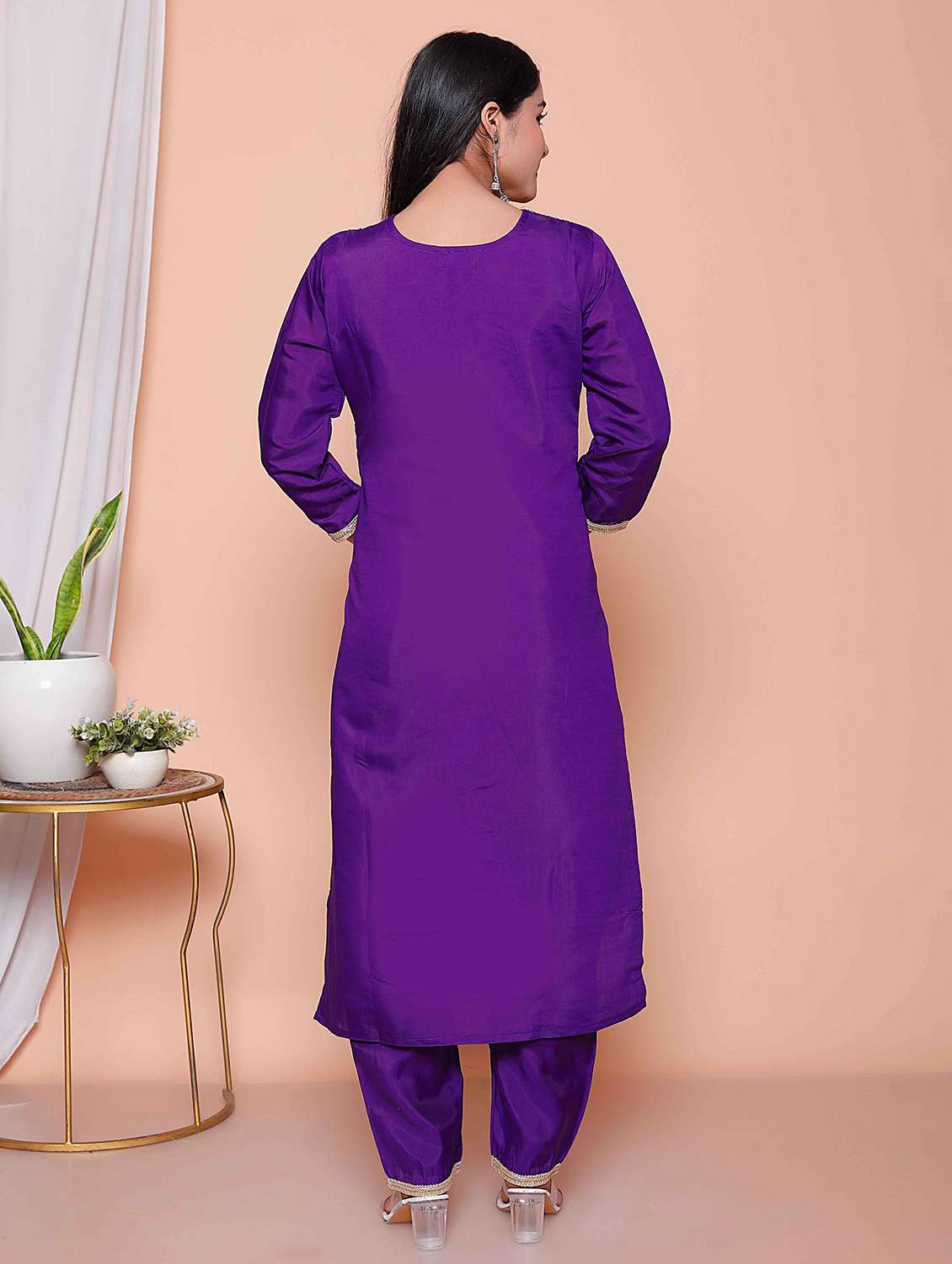 Women Solid With Work Three Quarter Sleeve Kurta Pant With Dupatta Set - 22317801 -  Standard Image - 2
