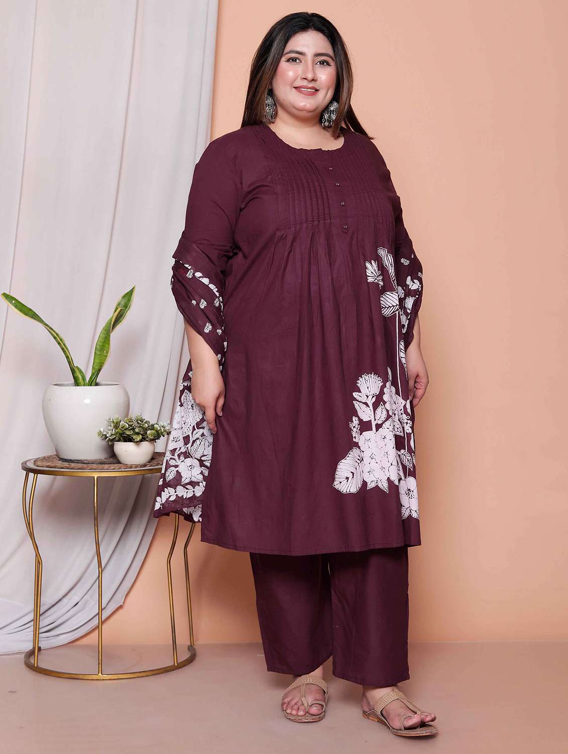 women plus size floral three quarter sleeve kurta pant with dupatta set - 22317806 -  Standard Image - 2