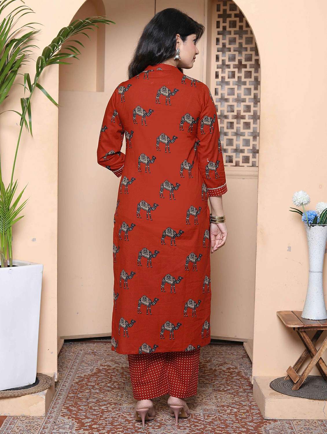 women printed three quarter sleeve kurta palazzo set - 22317810 -  Standard Image - 2