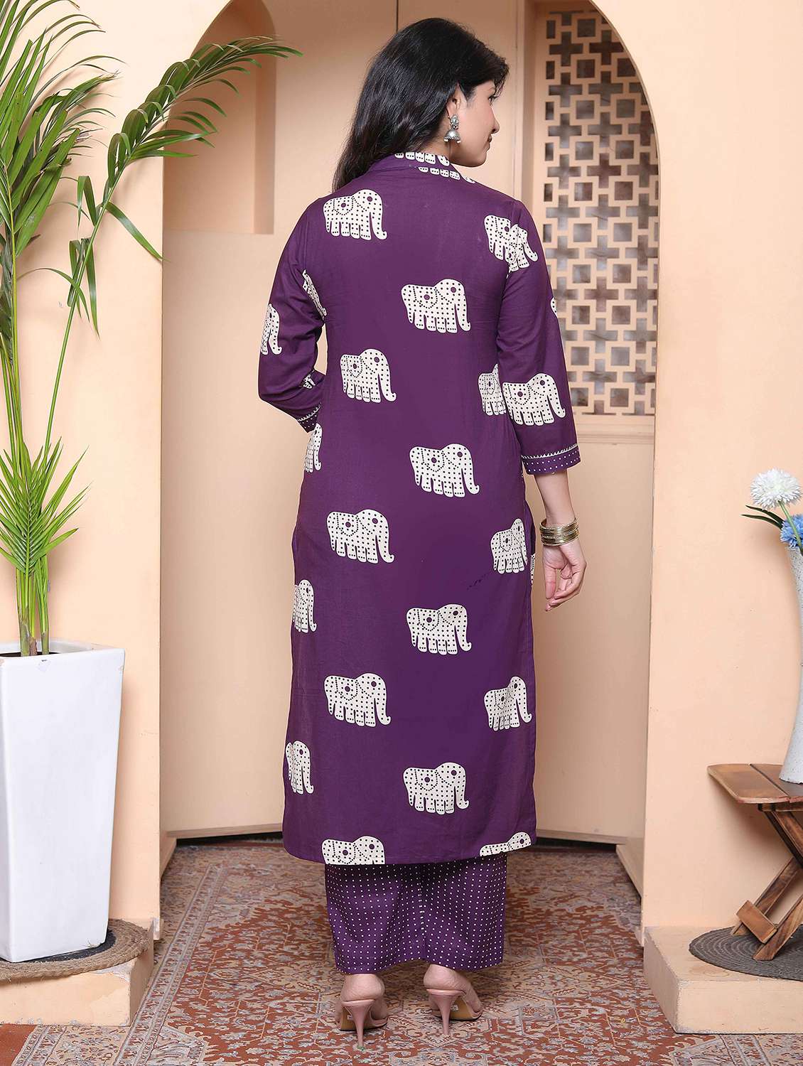 women printed three quarter sleeve kurta pant set - 22317814 -  Standard Image - 2