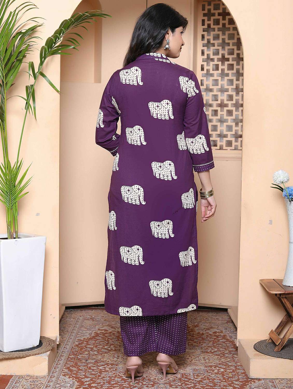 women printed three quarter sleeve kurta palazzo with dupatta set - 22317815 -  Standard Image - 2