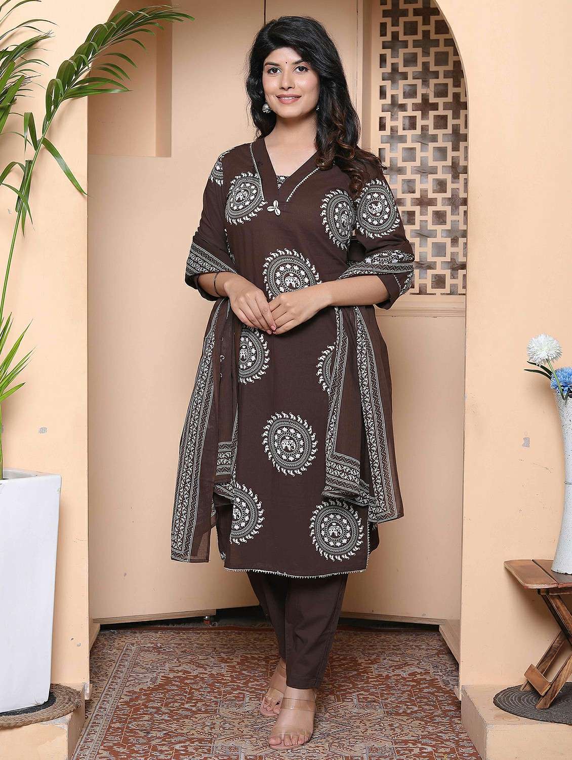 women printed three quarter sleeve kurta pant with dupatta set - 22317821 -  Standard Image - 2