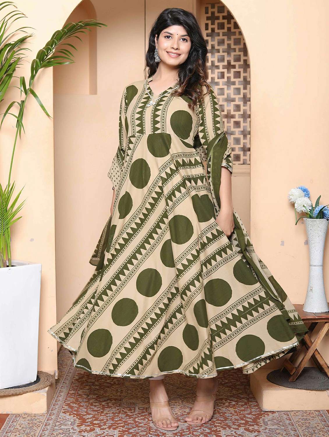 women printed three quarter sleeve kurta with dupatta set - 22317823 -  Standard Image - 2