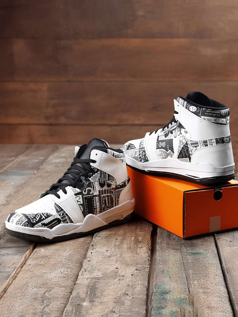 men printed lace up high ankle sneaker