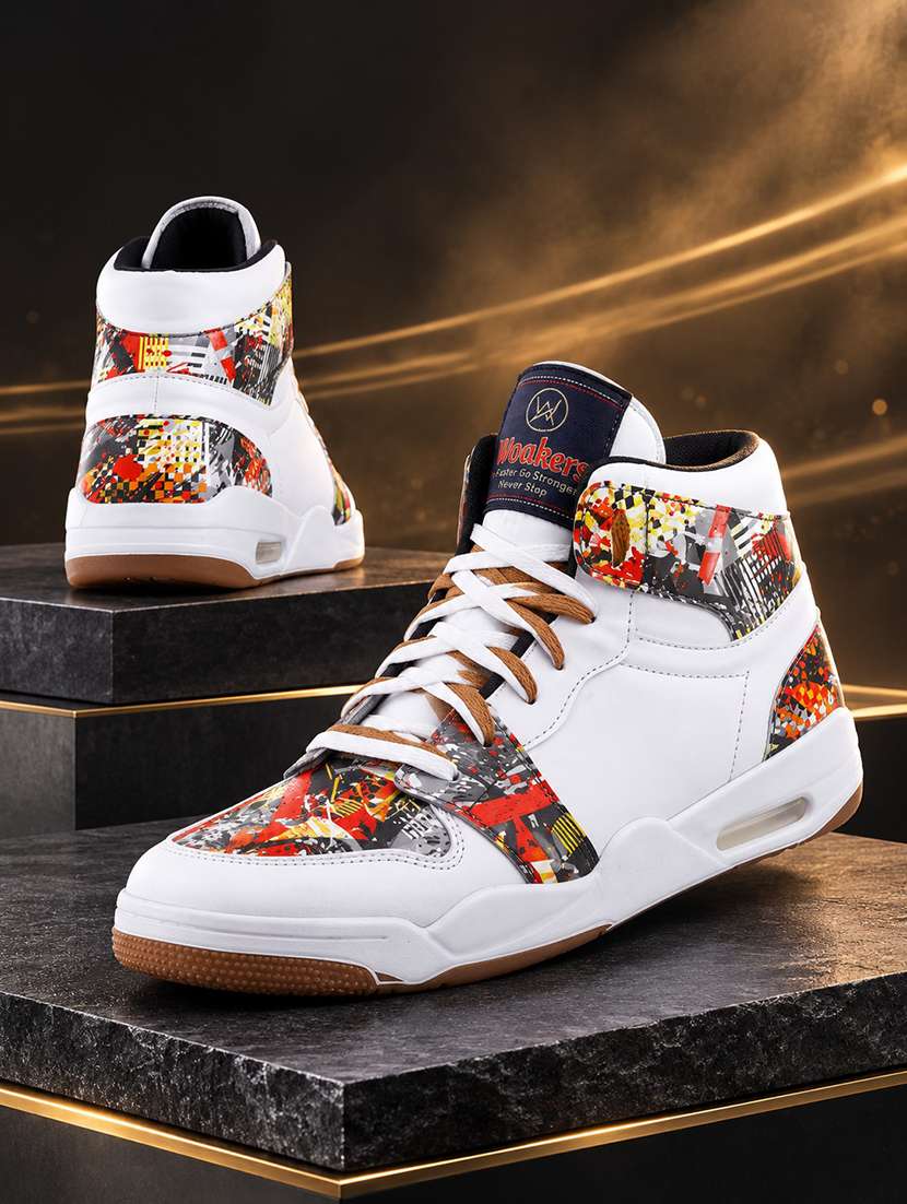 men printed lace up high ankle sneaker