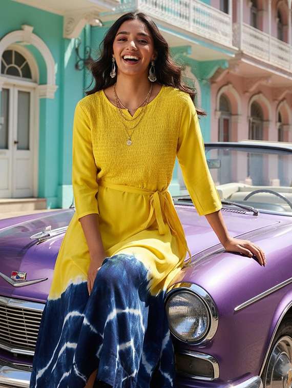 women printed three quarter sleeves fit & flare dress - 22318668 -  Standard Image - 2