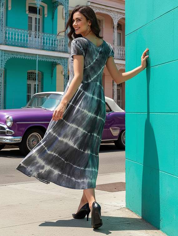 women printed round neck fit & flare dress - 22318670 -  Standard Image - 2